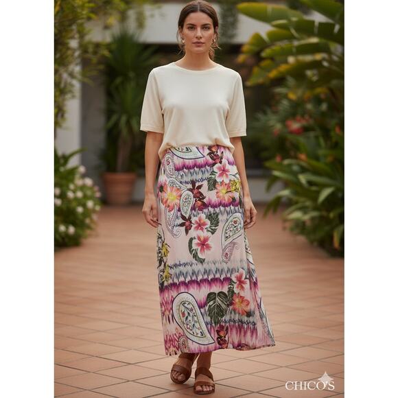 Chico's Dresses & Skirts - Chico’s Colorful Paisley Maxi Skirt Sz. 3 (16)